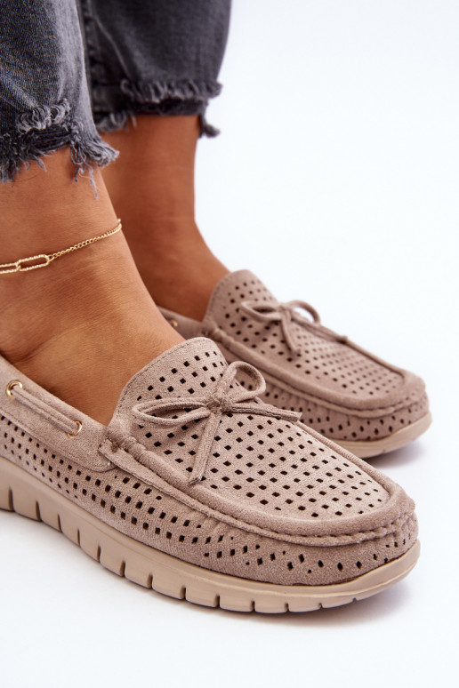 Mocassins femininos com fitas em bege Reece