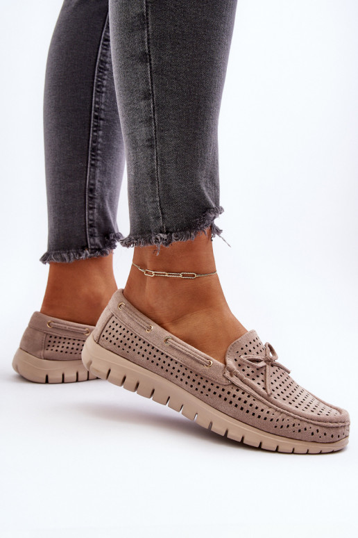 Mocassins femininos com fitas em bege Reece