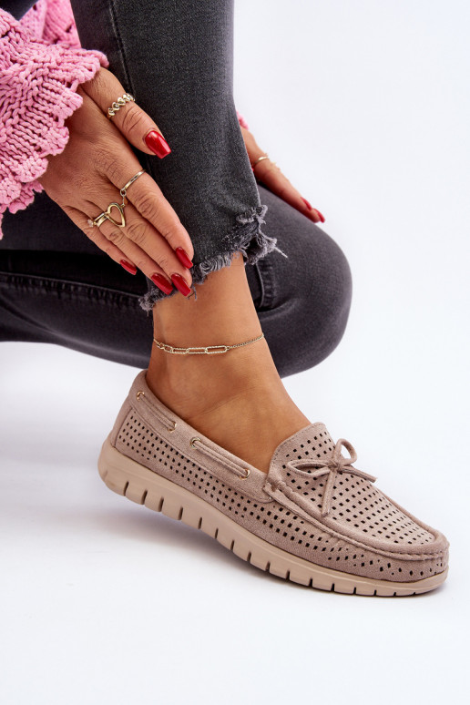Mocassins femininos com fitas em bege Reece