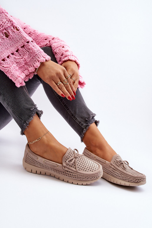 Mocassins femininos com fitas em bege Reece