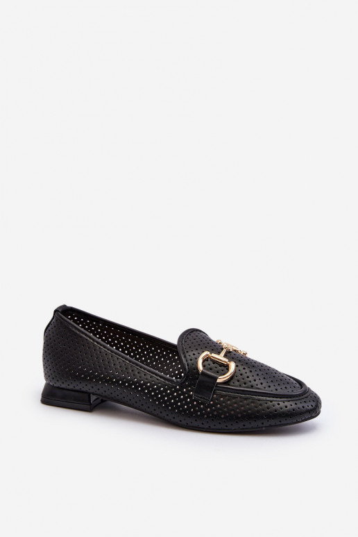 mocassins femininos de salto largo com enfeites em preto Iluvana