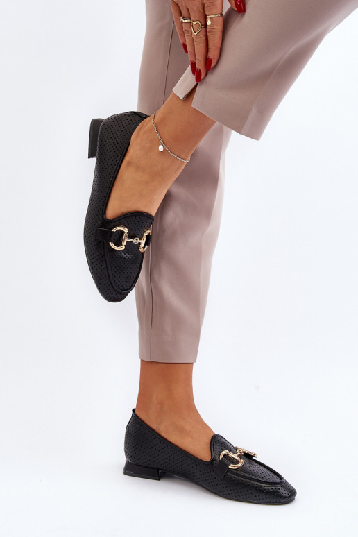 mocassins femininos de salto largo com enfeites em preto Iluvana