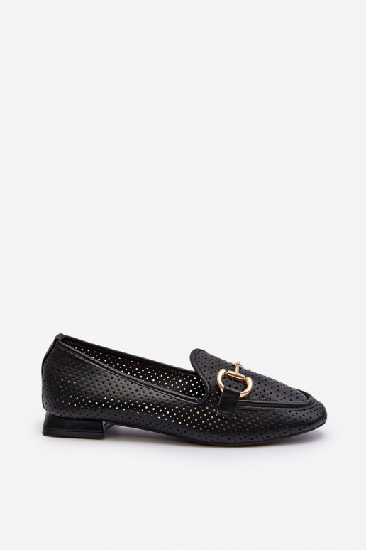 mocassins femininos de salto largo com enfeites em preto Iluvana