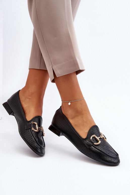 mocassins femininos de salto largo com enfeites em preto Iluvana