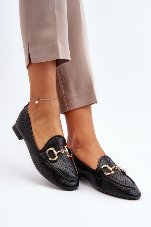 mocassins femininos de salto largo com enfeites em preto Iluvana