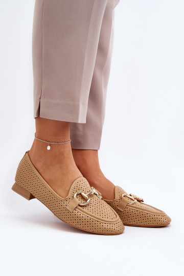mocassins femininos de salto largo com enfeites em marrom Iluvana