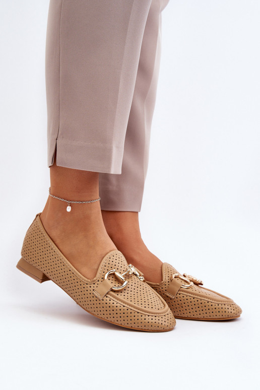 mocassins femininos de salto largo com enfeites em marrom Iluvana