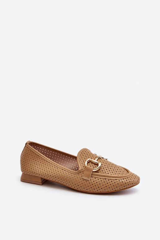 mocassins femininos de salto largo com enfeites em marrom Iluvana
