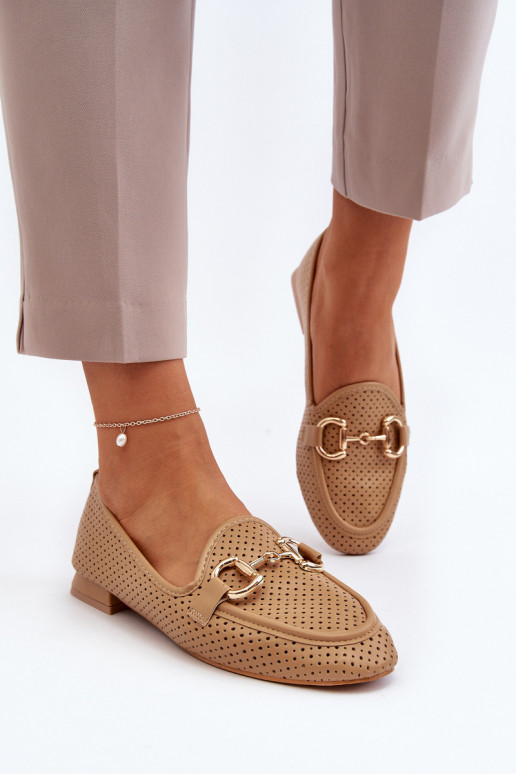 mocassins femininos de salto largo com enfeites em marrom Iluvana