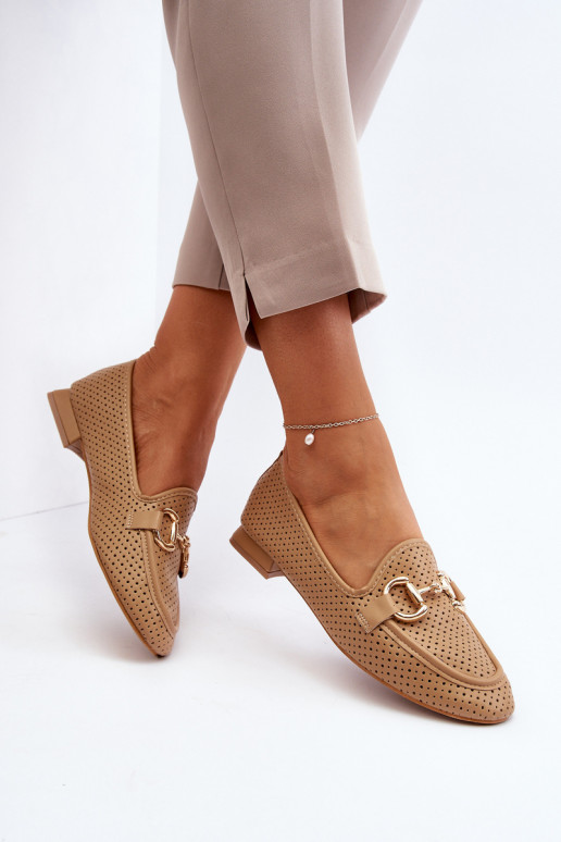 mocassins femininos de salto largo com enfeites em marrom Iluvana