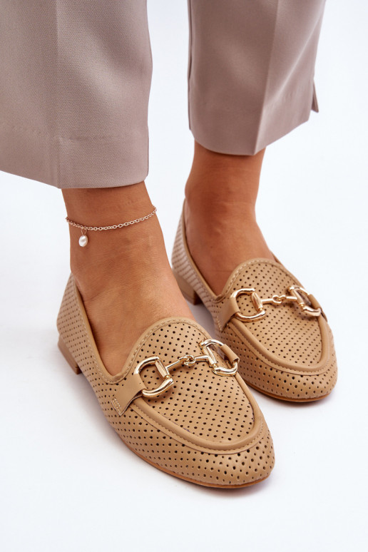 mocassins femininos de salto largo com enfeites em marrom Iluvana