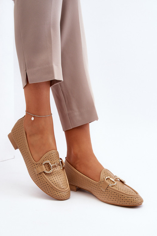 mocassins femininos de salto largo com enfeites em marrom Iluvana