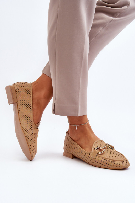 mocassins femininos de salto largo com enfeites em marrom Iluvana