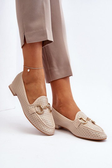 mocassins femininos de salto largo com enfeites bege Iluvana 2