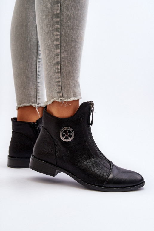 Botas de salto largo com zíper na cor preta Loratie