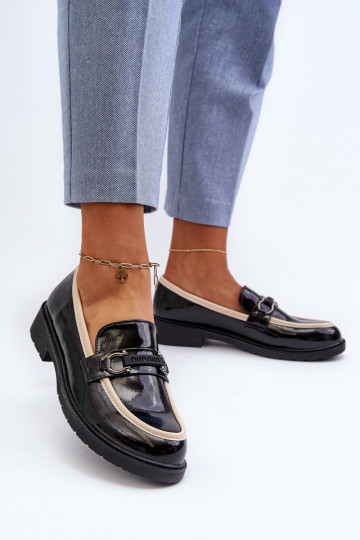 Sapatos femininos envernizados Mocassins S.Barski HY336A cor preta