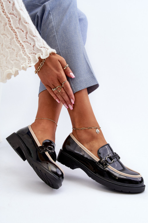 Sapatos femininos envernizados Mocassins S.Barski HY336A cor preta