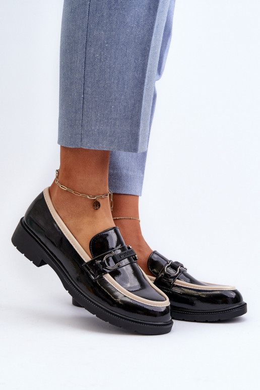 Sapatos femininos envernizados Mocassins S.Barski HY336A cor preta