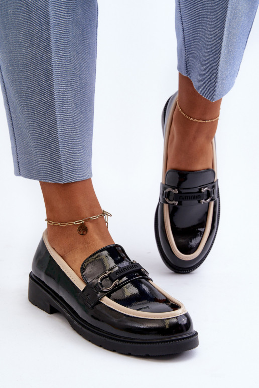 Sapatos femininos envernizados Mocassins S.Barski HY336A cor preta