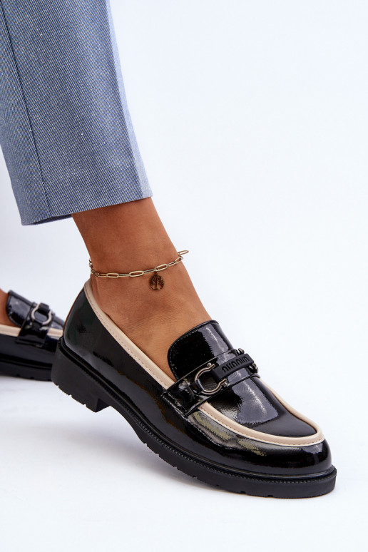 Sapatos femininos envernizados Mocassins S.Barski HY336A cor preta