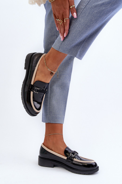 Sapatos femininos envernizados Mocassins S.Barski HY336A cor preta