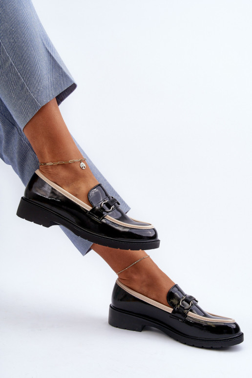 Sapatos femininos envernizados Mocassins S.Barski HY336A cor preta