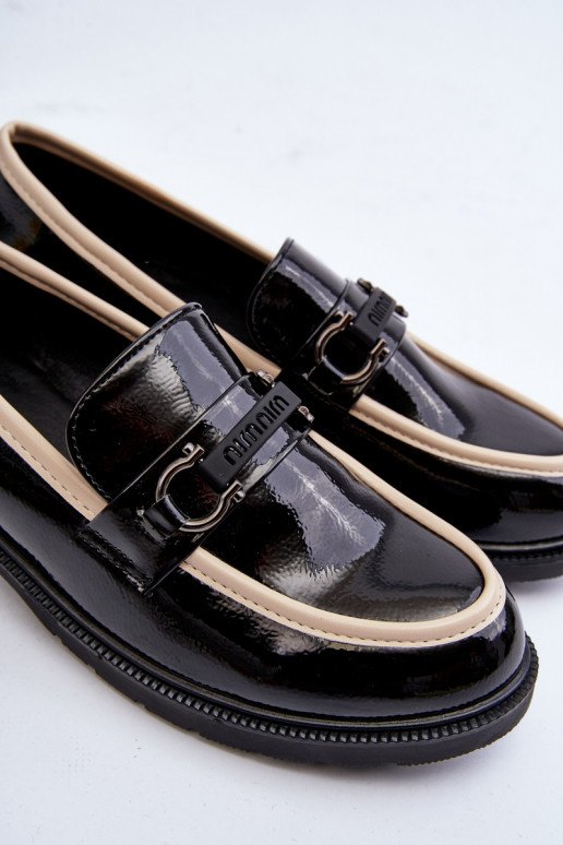 Sapatos femininos envernizados Mocassins S.Barski HY336A cor preta