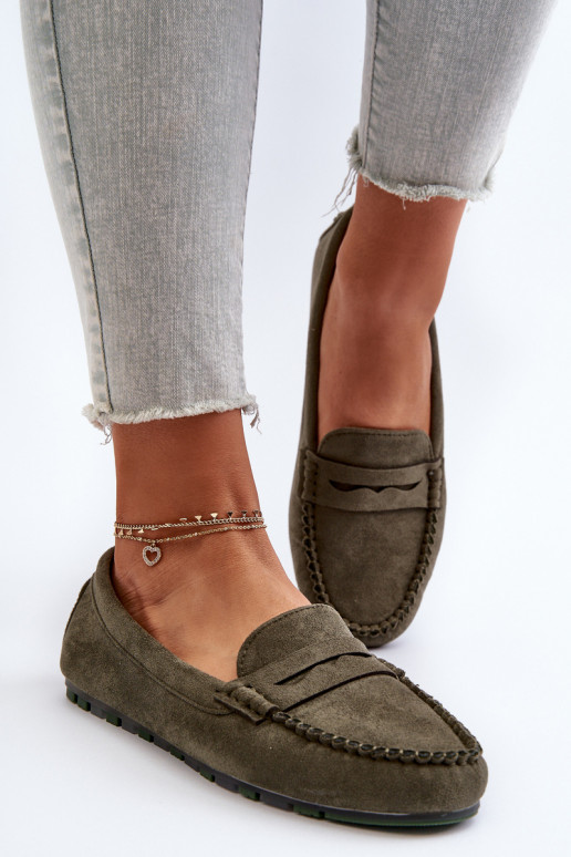 Mocassins femininos modelo clássico em camurça cáqui Glimris
