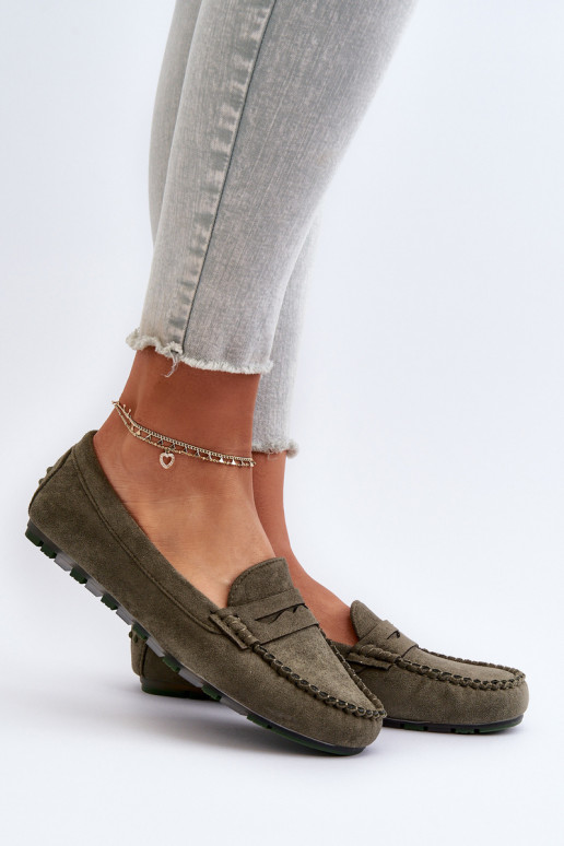 Mocassins femininos modelo clássico em camurça cáqui Glimris