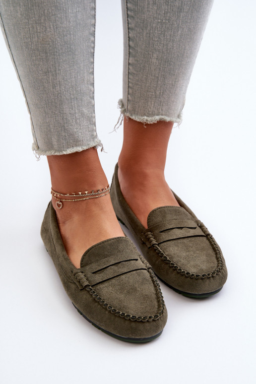 Mocassins femininos modelo clássico em camurça cáqui Glimris