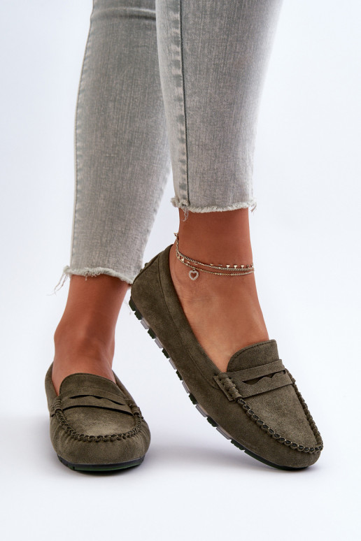 Mocassins femininos modelo clássico em camurça cáqui Glimris