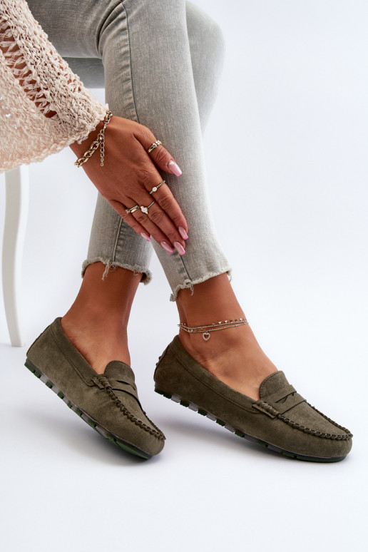 Mocassins femininos modelo clássico em camurça cáqui Glimris