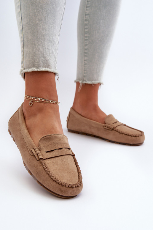 Mocassins femininos modelo clássico em camurça bege Glimris