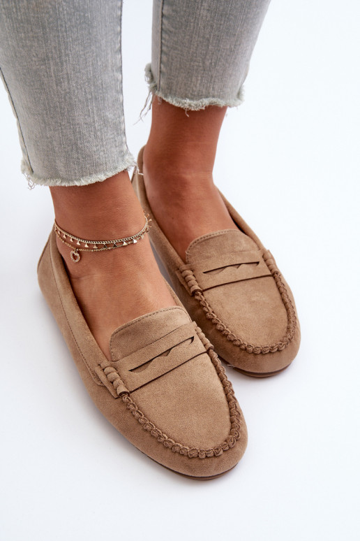 Mocassins femininos modelo clássico em camurça bege Glimris