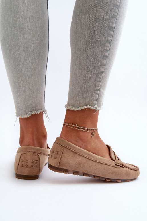 Mocassins femininos modelo clássico em camurça bege Glimris