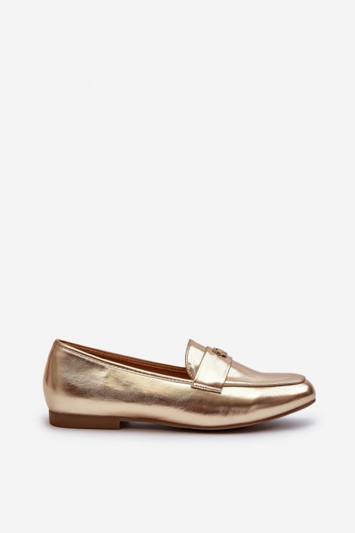 mocassins femininos com salto largo em ouro Sylvaine