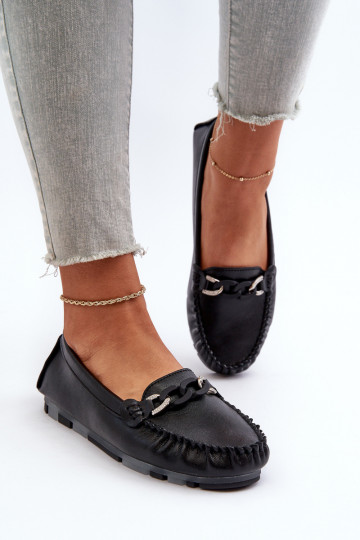 mocassins femininos com enfeites na cor preta S.Barski LR339