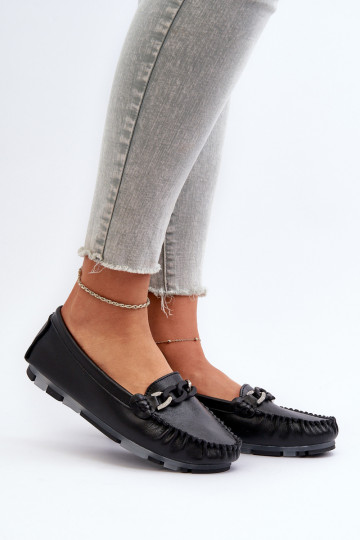 mocassins femininos com enfeites na cor preta S.Barski LR339 2