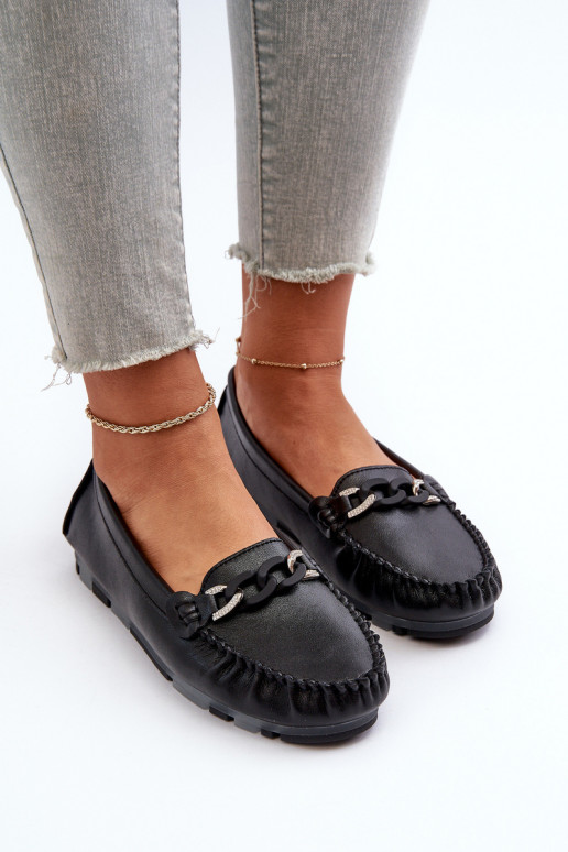 mocassins femininos com enfeites na cor preta S.Barski LR339