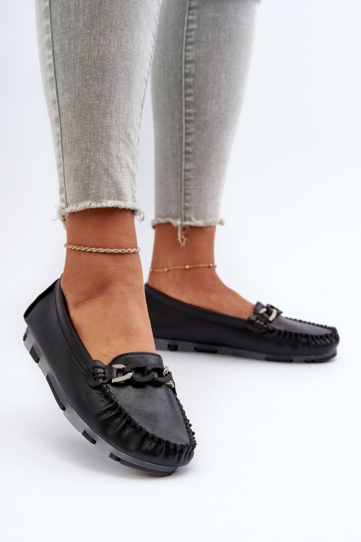 mocassins femininos com enfeites na cor preta S.Barski LR339