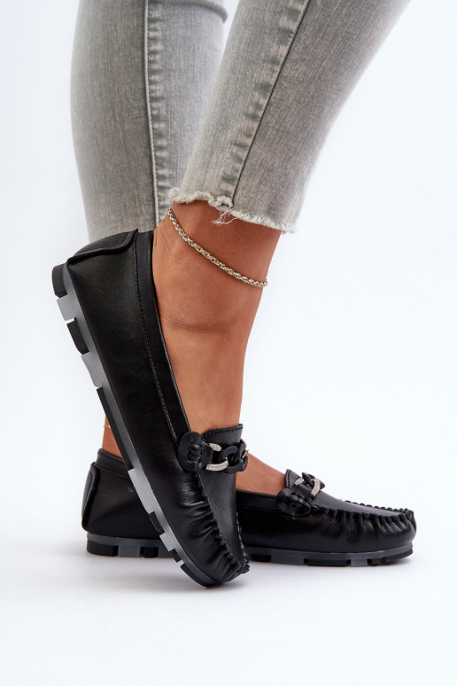 mocassins femininos com enfeites na cor preta S.Barski LR339