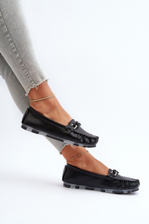 mocassins femininos com enfeites na cor preta S.Barski LR339