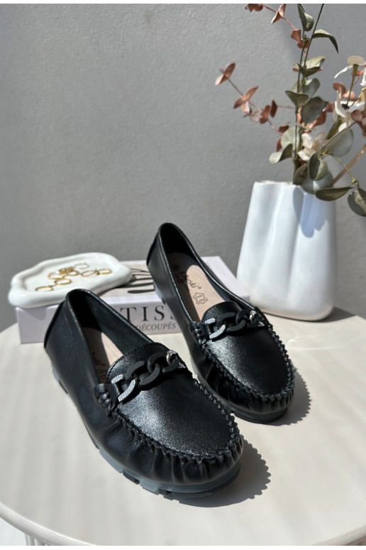 mocassins femininos com enfeites na cor preta S.Barski LR339