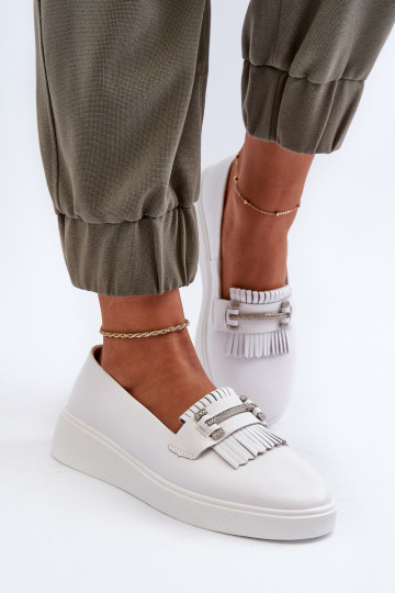 mocassins femininos com plataforma na cor branca S.Barski LR590