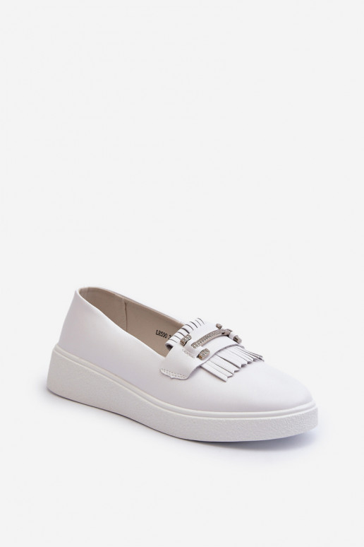 mocassins femininos com plataforma na cor branca S.Barski LR590