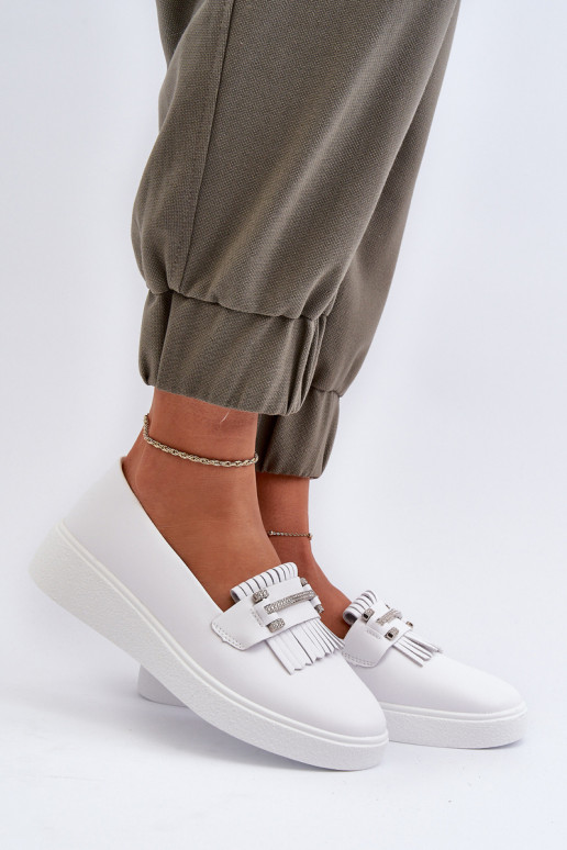 mocassins femininos com plataforma na cor branca S.Barski LR590