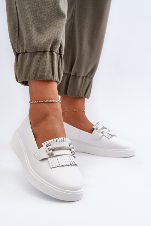 mocassins femininos com plataforma na cor branca S.Barski LR590