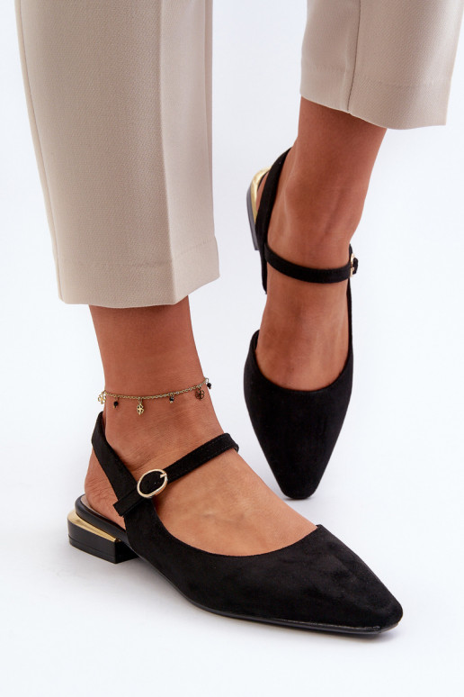 Sergio Leone SK831 Bailarinas pretas de salto baixo e bico aberto