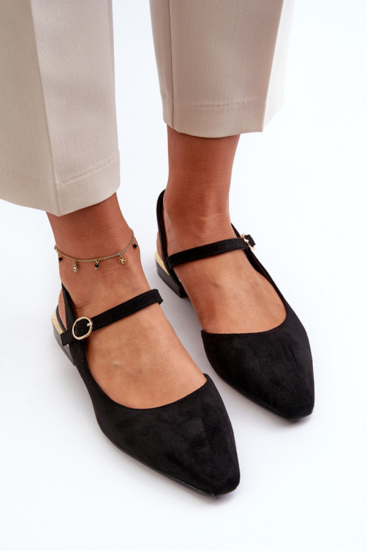 Sergio Leone SK831 Bailarinas pretas de salto baixo e bico aberto