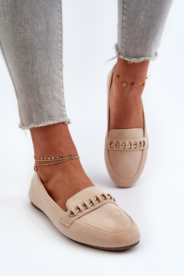 Mocassins brilhantes com correntes em Aredilla bege